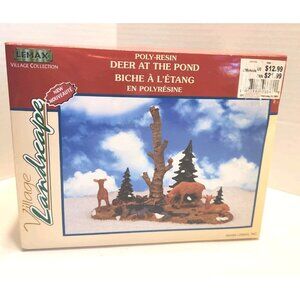 Vintage 2000 Lemax Deer At The Pond  Village Landscape POLY-RESIN 03342 READ